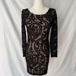 Y2k Bodycon Phanuel Black Lace Damask Cocktail Dress Large